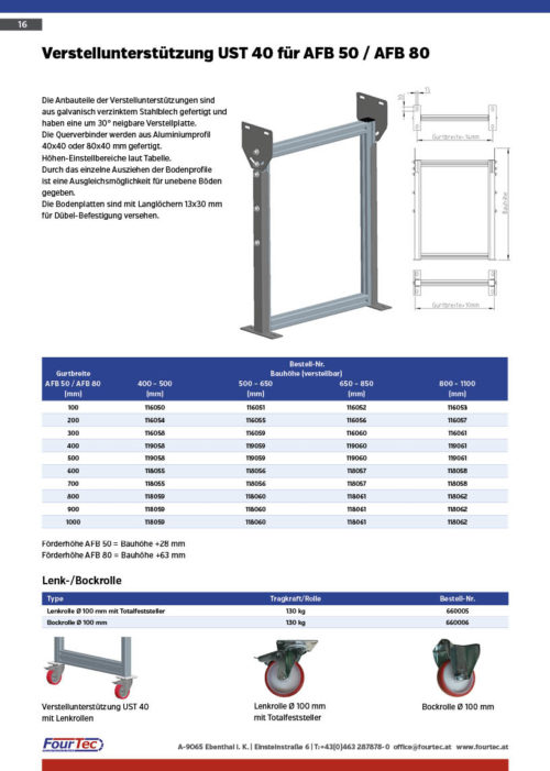 Verstellunterstützung UST 40 für AFB 50 / AFB 80