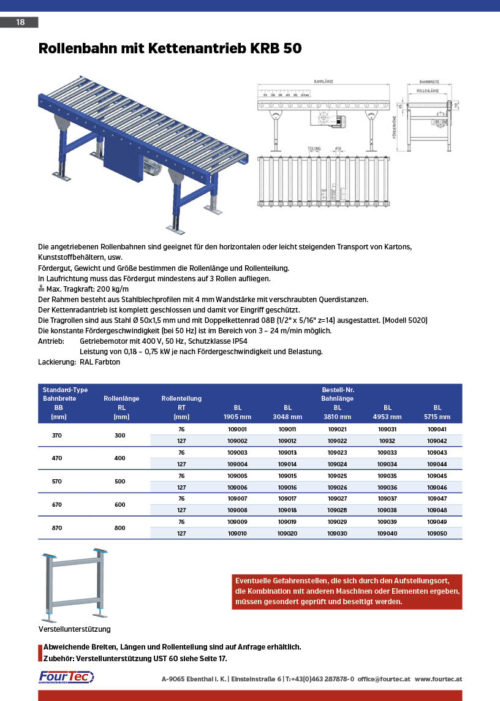 Rollenbahn mit Kettenantrieb KRB 50