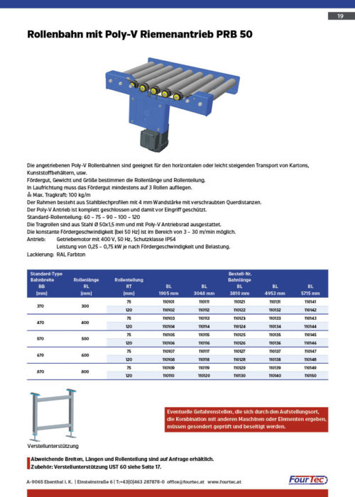 Rollenbahn mit Poly-V Riemenantrieb PRB 50