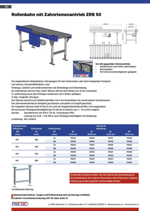 Rollenbahn mit Zahnriemenantrieb ZRB 50