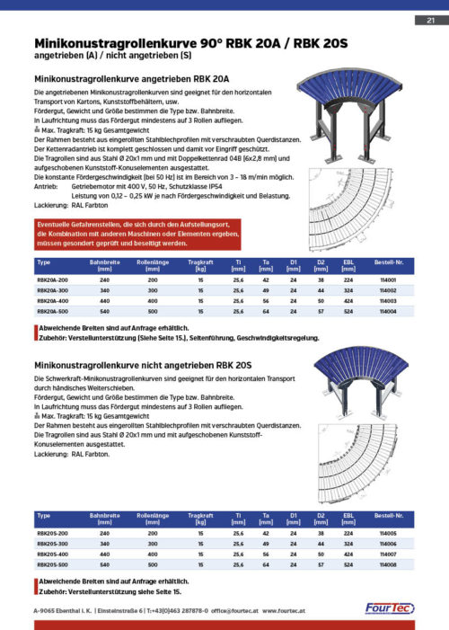 Minikonustragrollenkurve 90° RBK 20A / RBK 20S
