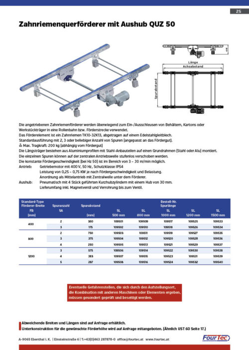 Zahnriemenquerförderer mit Aushub QUZ 50