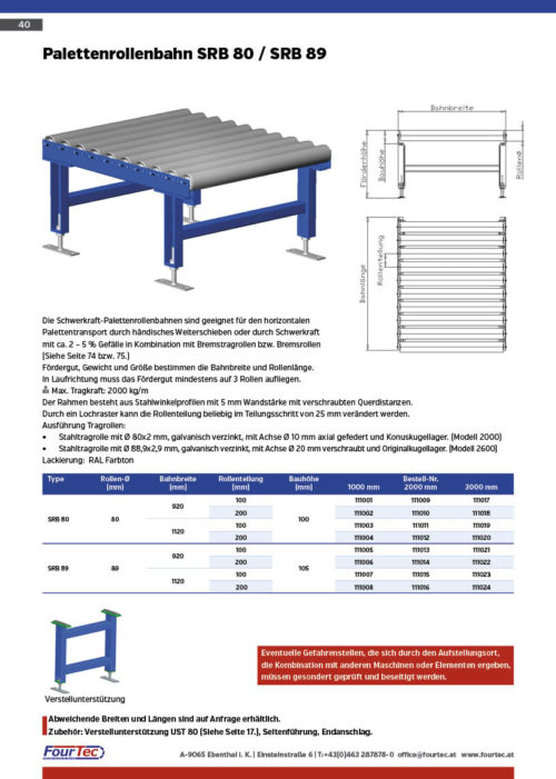 Palettenrollenbahn SRB 80 / SRB 89