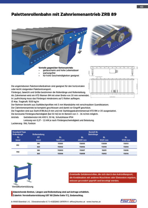 Palettenrollenbahn mit Zahnriemenantrieb ZRB 89