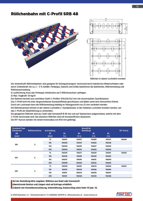 Röllchenbahn mit C-Profil SRB 48