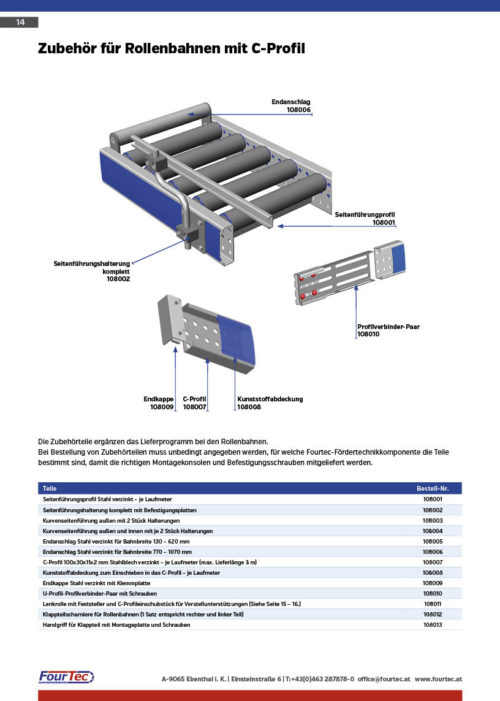 Zubehör für Rollenbahnen mit C-Profil
