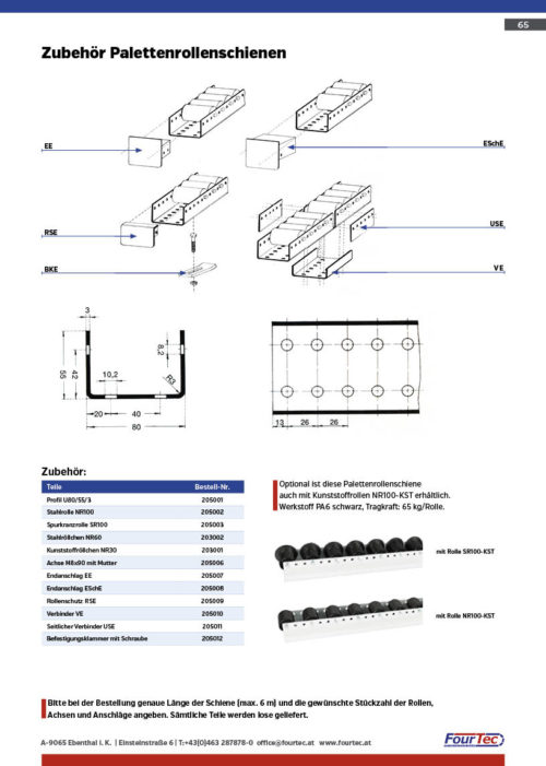 Zubehör Palettenrollenschienen