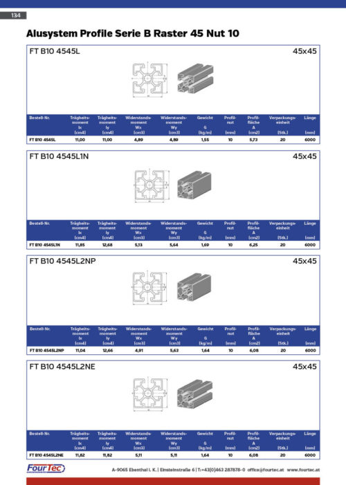 Alusystem Profile Serie B Raster 45 Nut 10