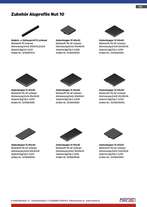 Zubehör Aluprofile Nut 10